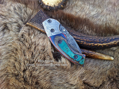 Everyday Carry Damascus Steel Folding Pocket Knife with Multi-Color Wood Handle – The SpectrumEdge