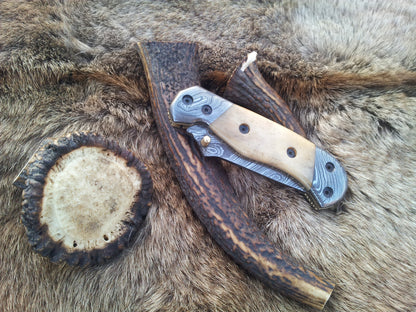 Everyday Carry Damascus Steel Tanto Blade Folding Pocket Knife with Bone Handle – The Titan Edge