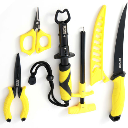Beyond Braid Fishing 5-Piece Fishing Tool Kit - Pliers, Fillet Knife, Hook Remover, Lip Gripper, and Braid Scissors
