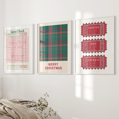 Christmas Wall Art Set. Guest Check, Santa Tickets