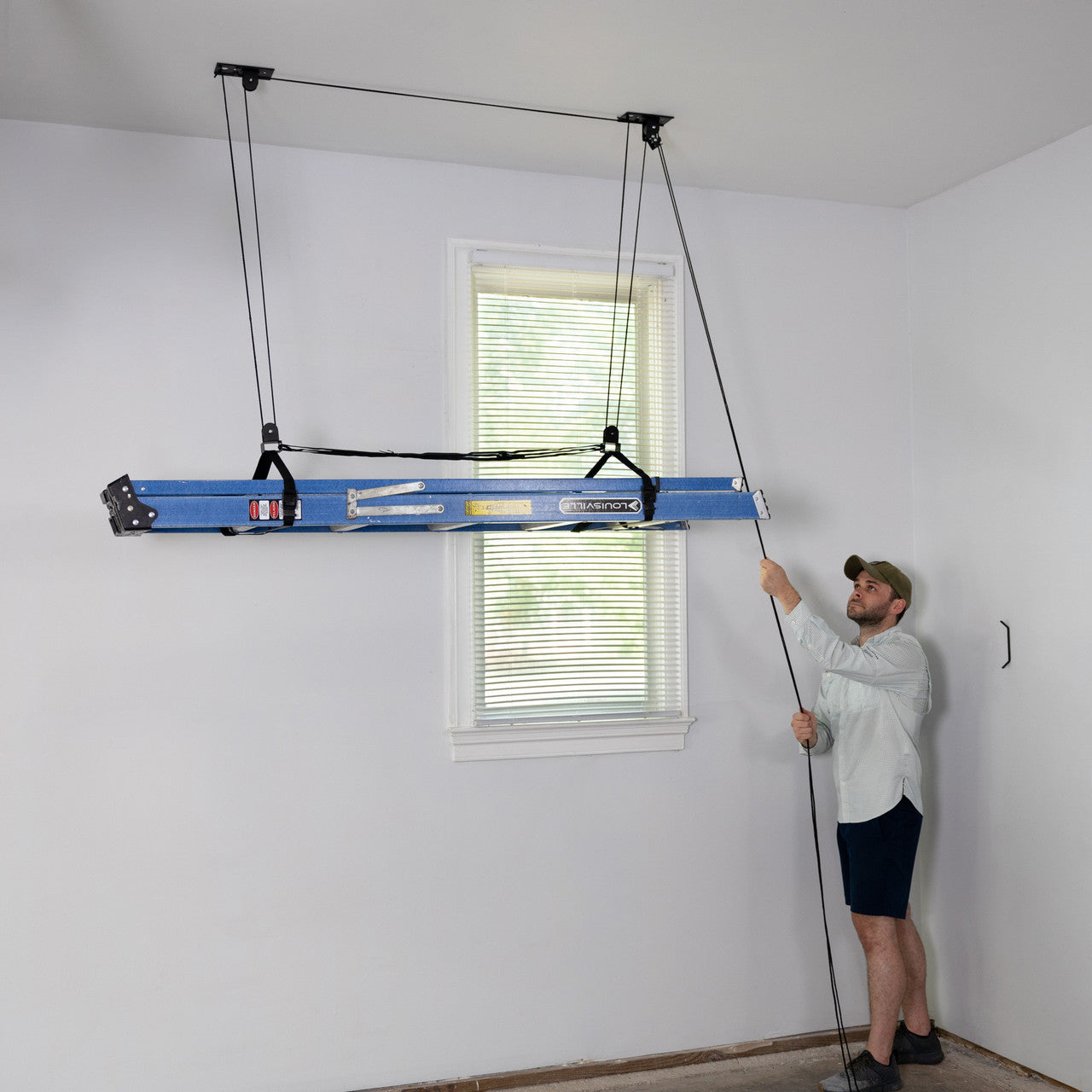 Essential Ladder Garage Ceiling Storage Hoist | Holds up to 150 lbs | 14' Lift