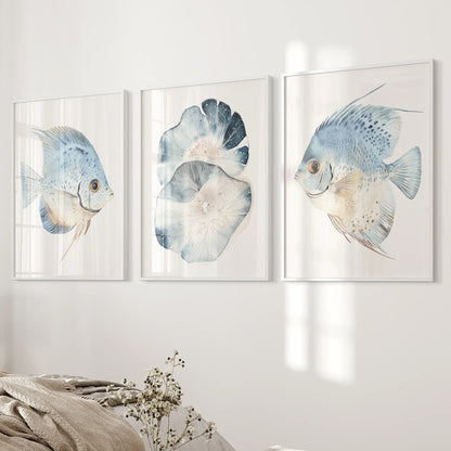 Modern Watercolor Coastal Prints. Fish Wall Art Posters