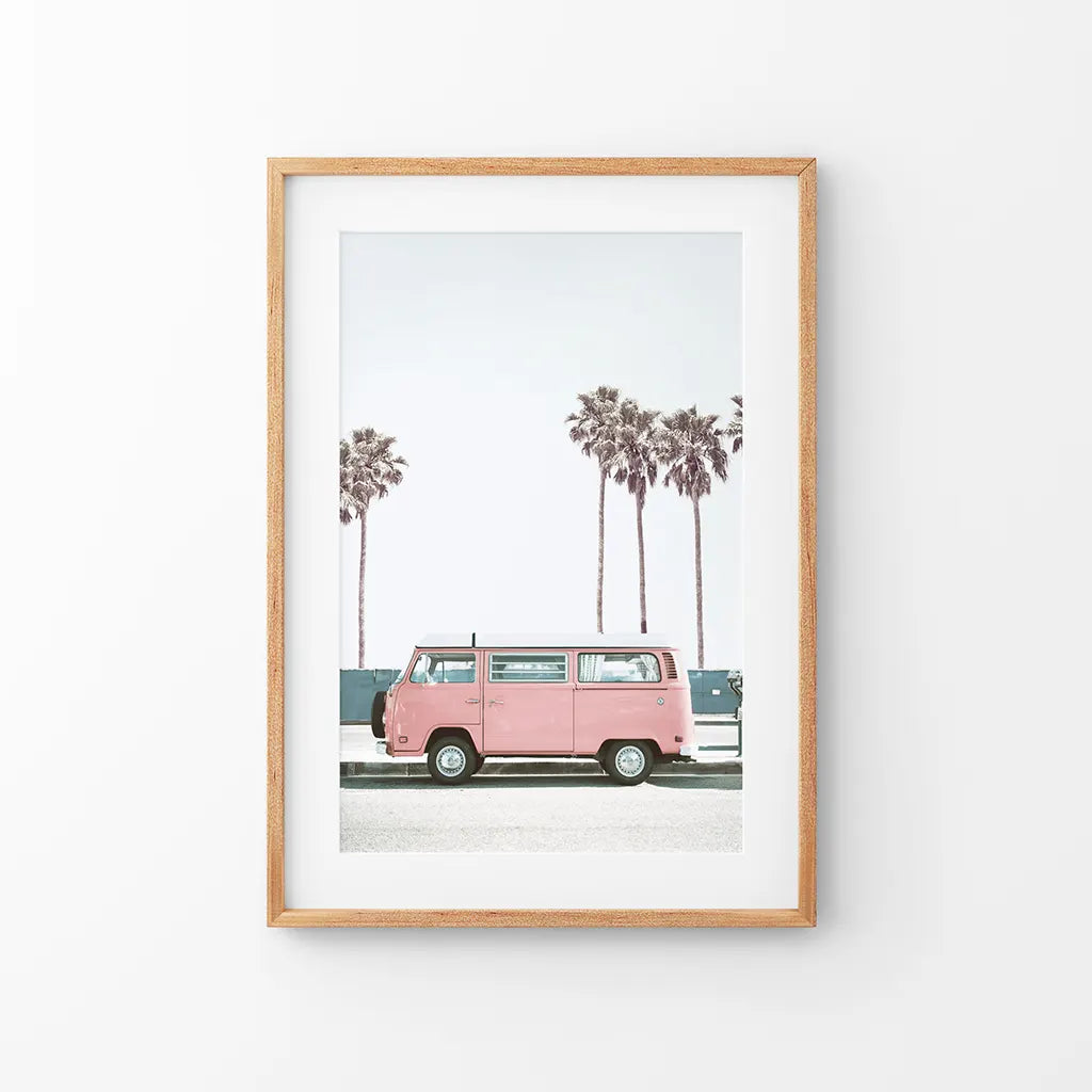 Travel Pink Van Wall Decor. California Summer Theme