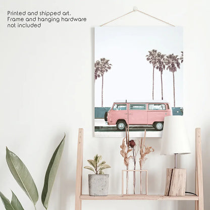 Travel Pink Van Wall Decor. California Summer Theme