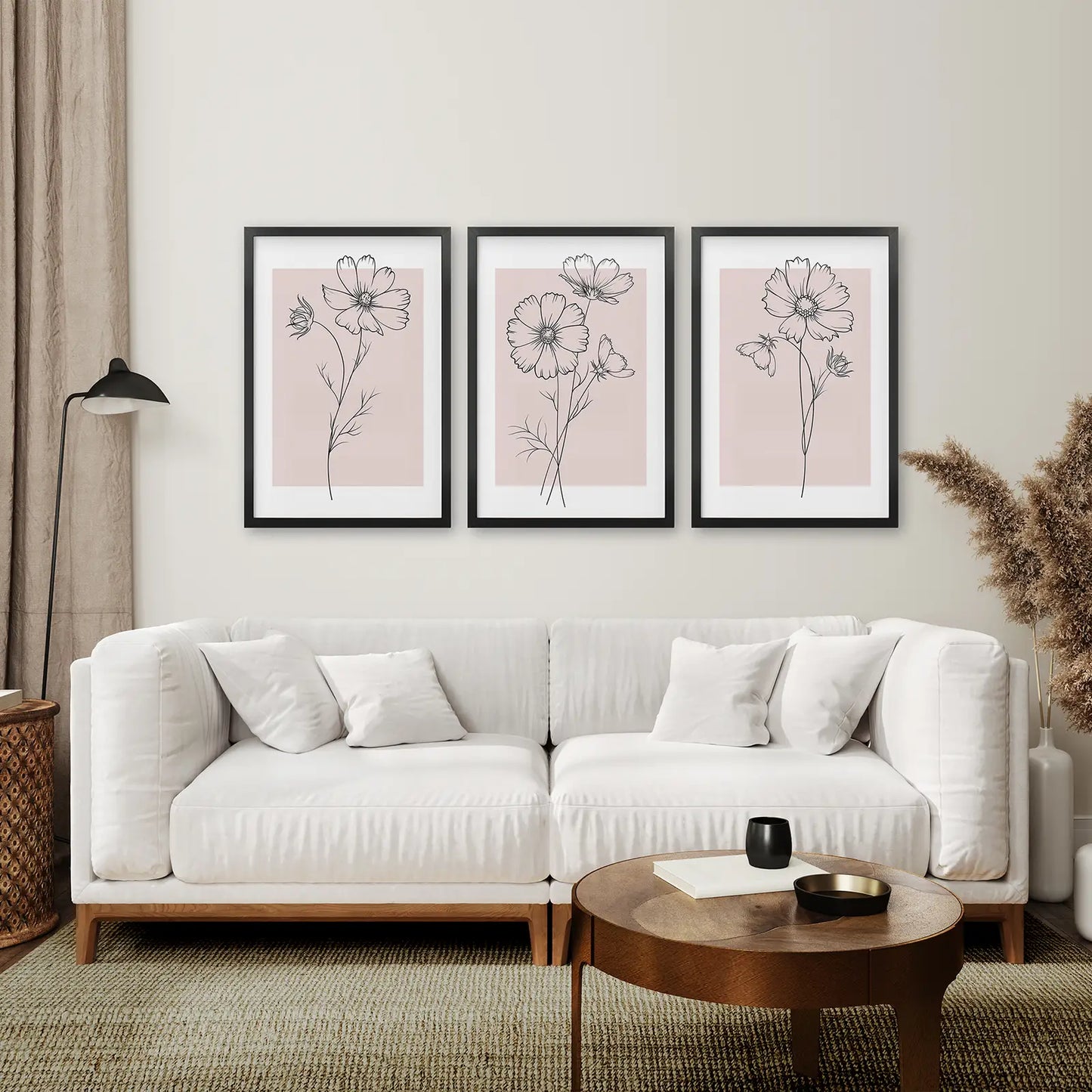 Pink Wall Art Set Of 3 Botanical Modern Decor