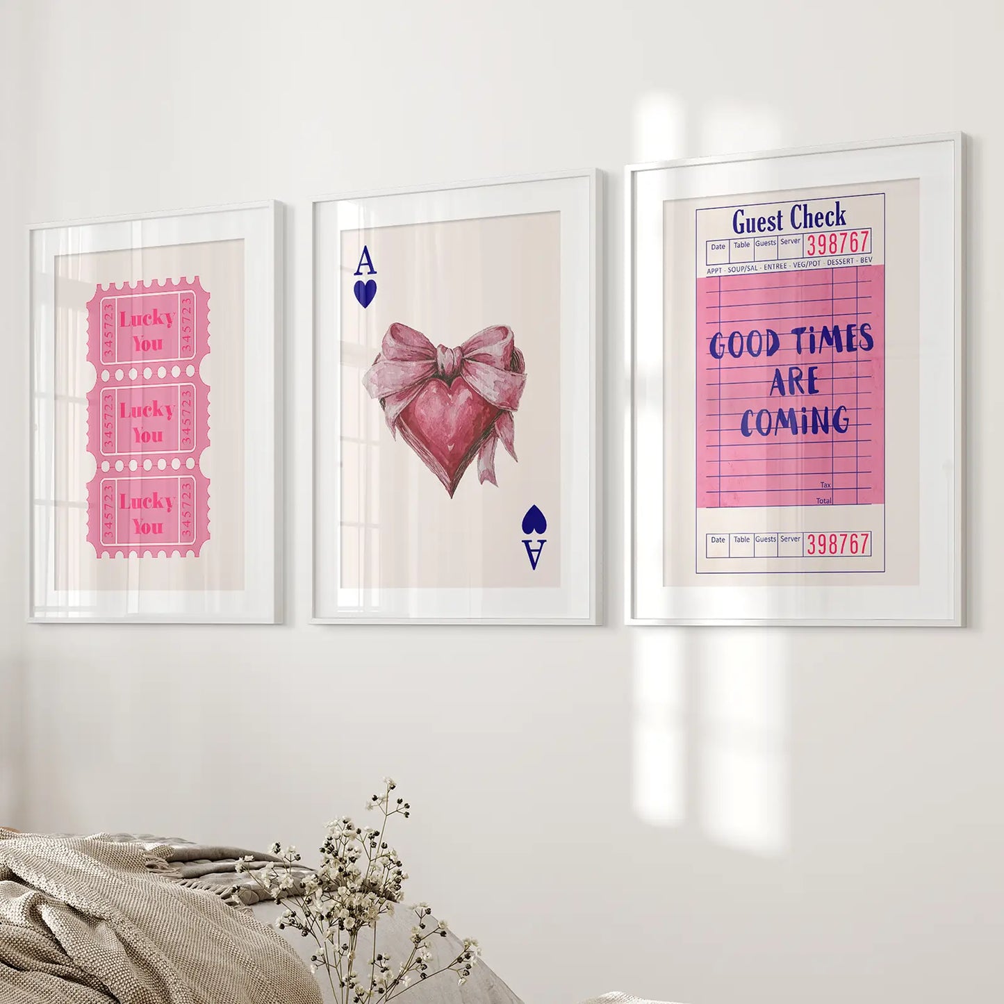 Preppy Pink Girly Poster Set of 3 Wall Art Decor