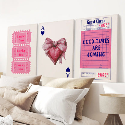 Preppy Pink Girly Poster Set of 3 Wall Art Decor