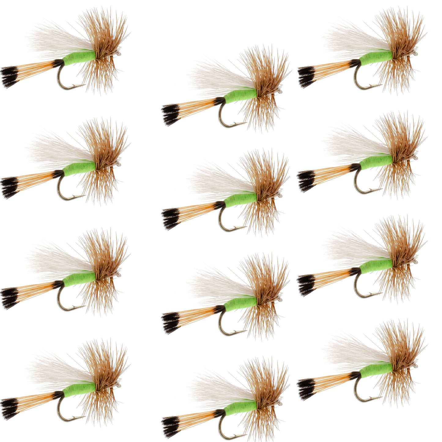Lime Trude Classic Hair Wing Dry Fly - 12 Flies Hook Size 14