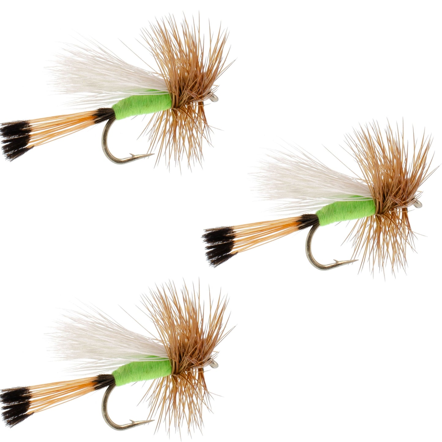 3 Pack Lime Trude Classic Hair Wing Dry Fly - Hook Size 14
