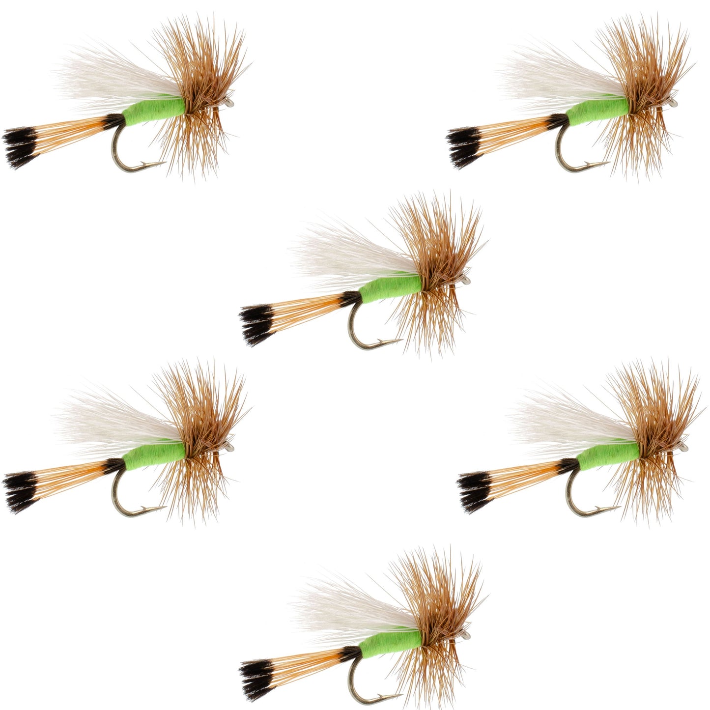 Lime Trude Classic Hair Wing Dry Fly - 6 Flies Hook Size 18