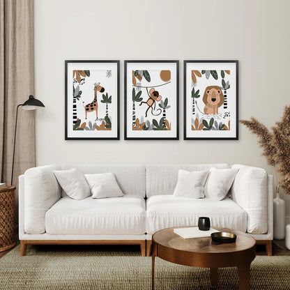 Safari Animals Wall Art Set of 3 Prints for Nursery