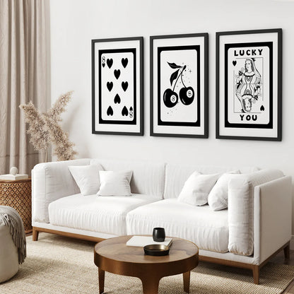 Black and White 8 Ball Cherry Art Set of 3 Prints