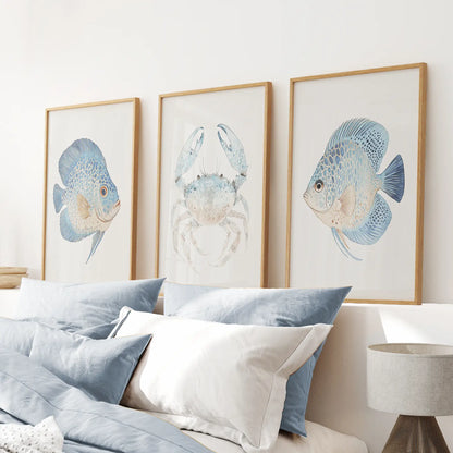 Minimalist Ocean Life Art. Marine Animals Decor
