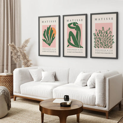 Pink Green Matisse Abstract Wall Prints Set