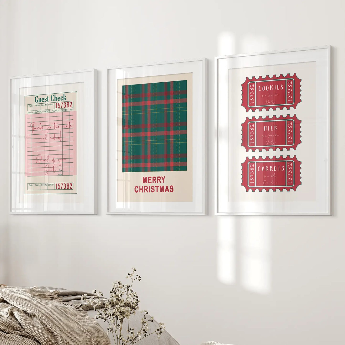 Christmas Wall Art Set. Guest Check, Santa Tickets