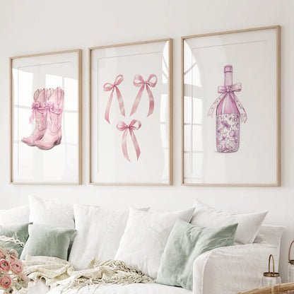 Trendy Pink Wall Art Prints Preppy Room Decor Set