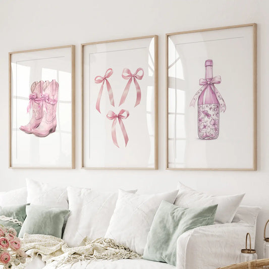 Trendy Pink Wall Art Prints Preppy Room Decor Set