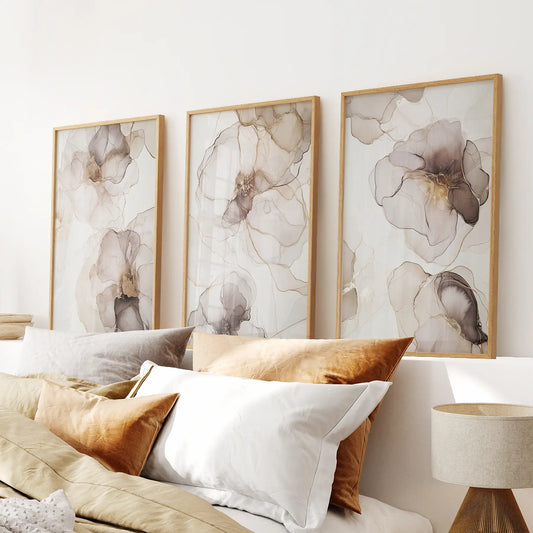 Watercolor Floral Abstract. Modern 3 Piece Wall Decor