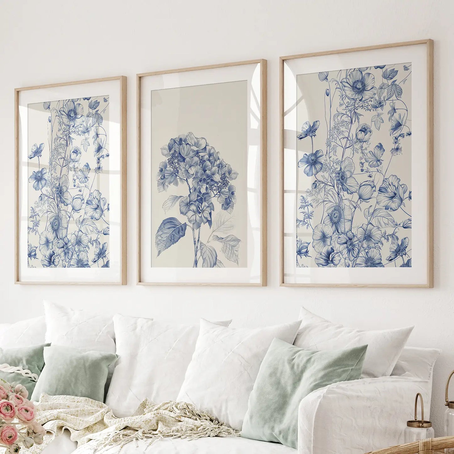 Chinoiserie Blue Flowers Watercolor Poster Decor