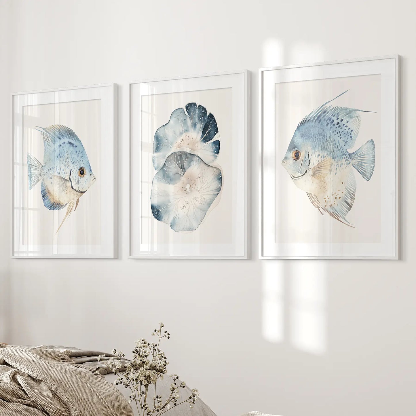 Modern Watercolor Coastal Prints. Fish Wall Art Posters