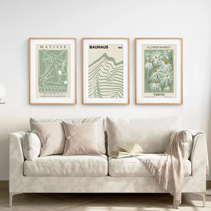 Sage Green Modern Wall Art Set of 3 Prints
