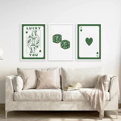 Vintage Poker Card Set of 3 Pieces Trendy Wall Art