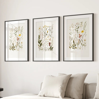 Wildflower Nature Prints. Modern Wall Art Decor