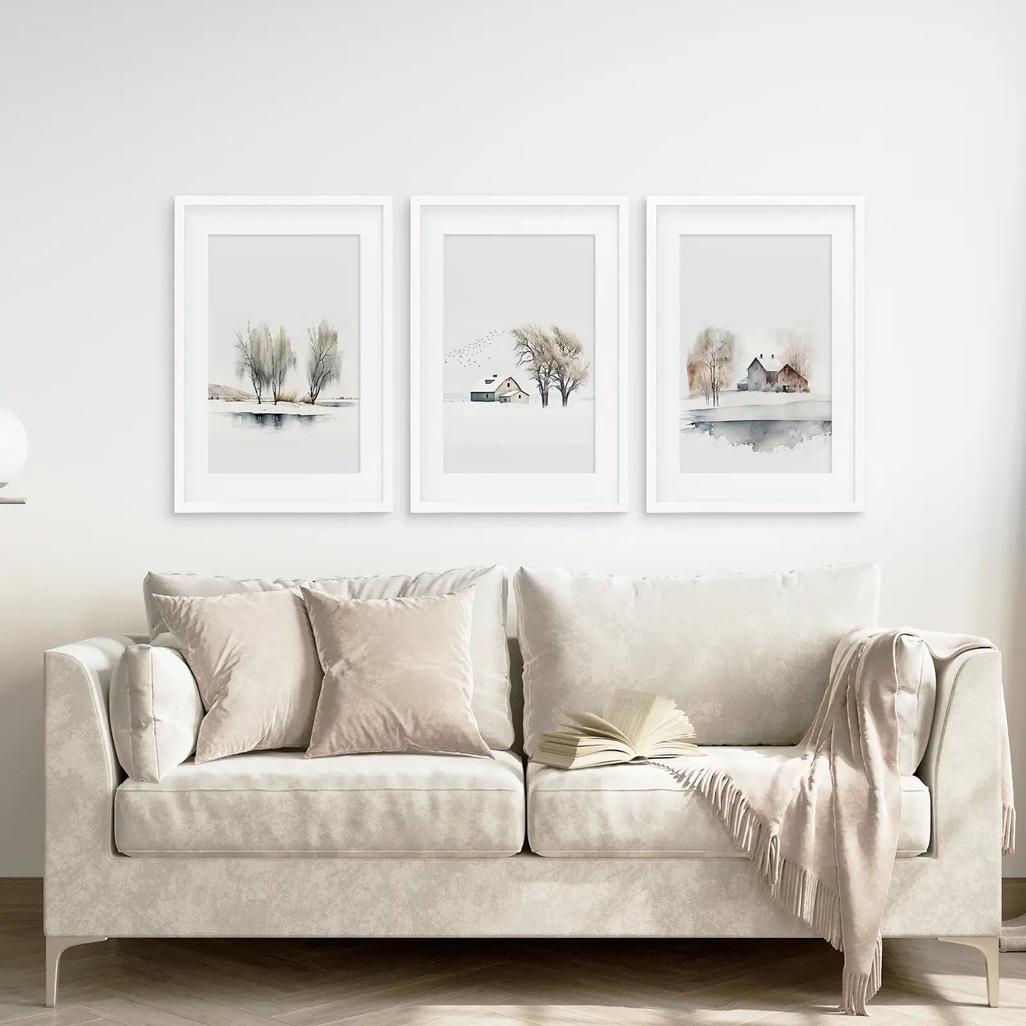 Winter Farm Tree Watercolor Wall Art Poster Set