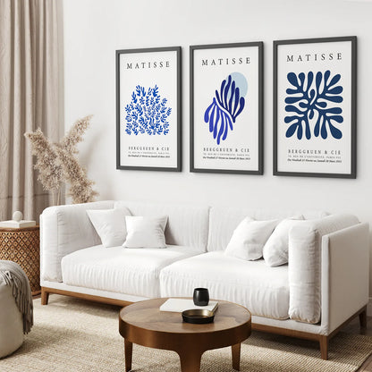 Navy Blue Henri Matisse Cut Outs. Set of 3 Prints