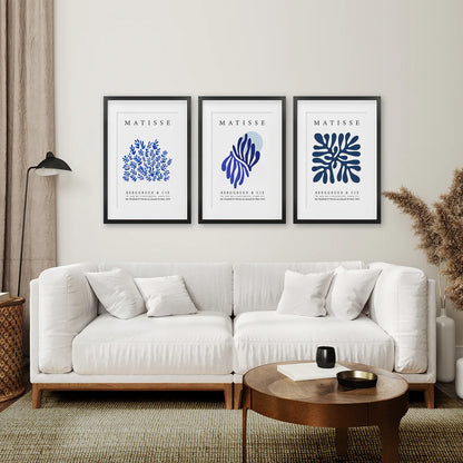 Navy Blue Henri Matisse Cut Outs. Set of 3 Prints