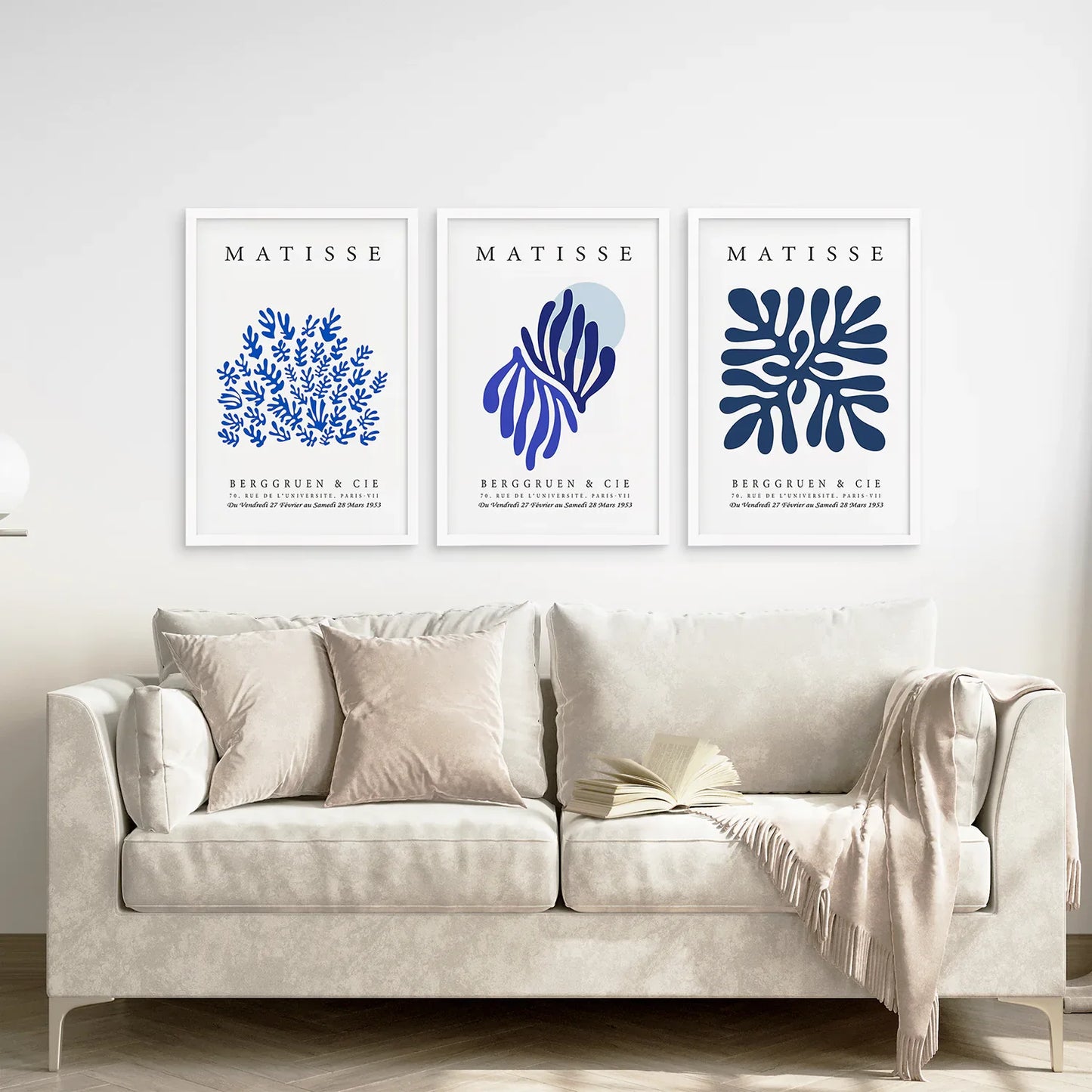 Navy Blue Henri Matisse Cut Outs. Set of 3 Prints