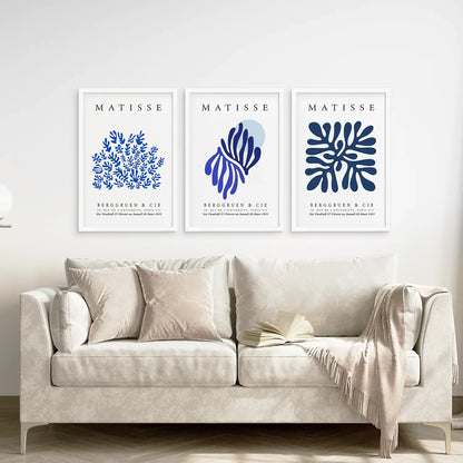 Navy Blue Henri Matisse Cut Outs. Set of 3 Prints
