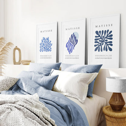 Navy Blue Henri Matisse Cut Outs. Set of 3 Prints