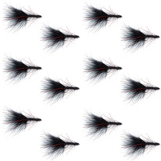 Black Red Crystal Mohair Leech Streamer Fly - 12 Flies Size 8