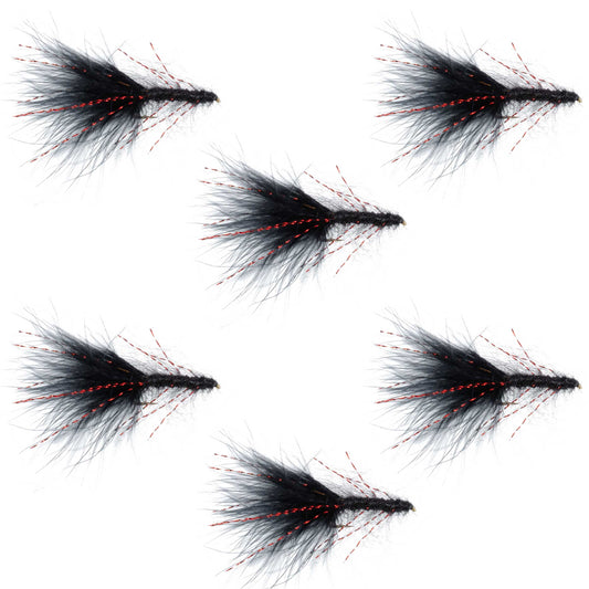Black Red Crystal Mohair Leech Streamer Fly 6 Flies Size 8