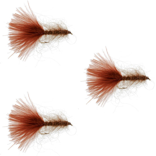 3 Pack Brown Mohair Leech Streamer Flies Size 8