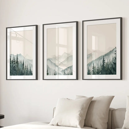 Set of 3 Mountain Forrest Decor Prints Wall Art