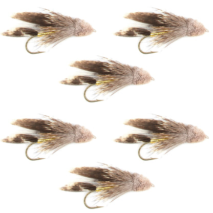 Muddler Minnow Fly Fishing Flies - Classic Bass and Trout Streamers - Set of 6 Flies Hook Size 6