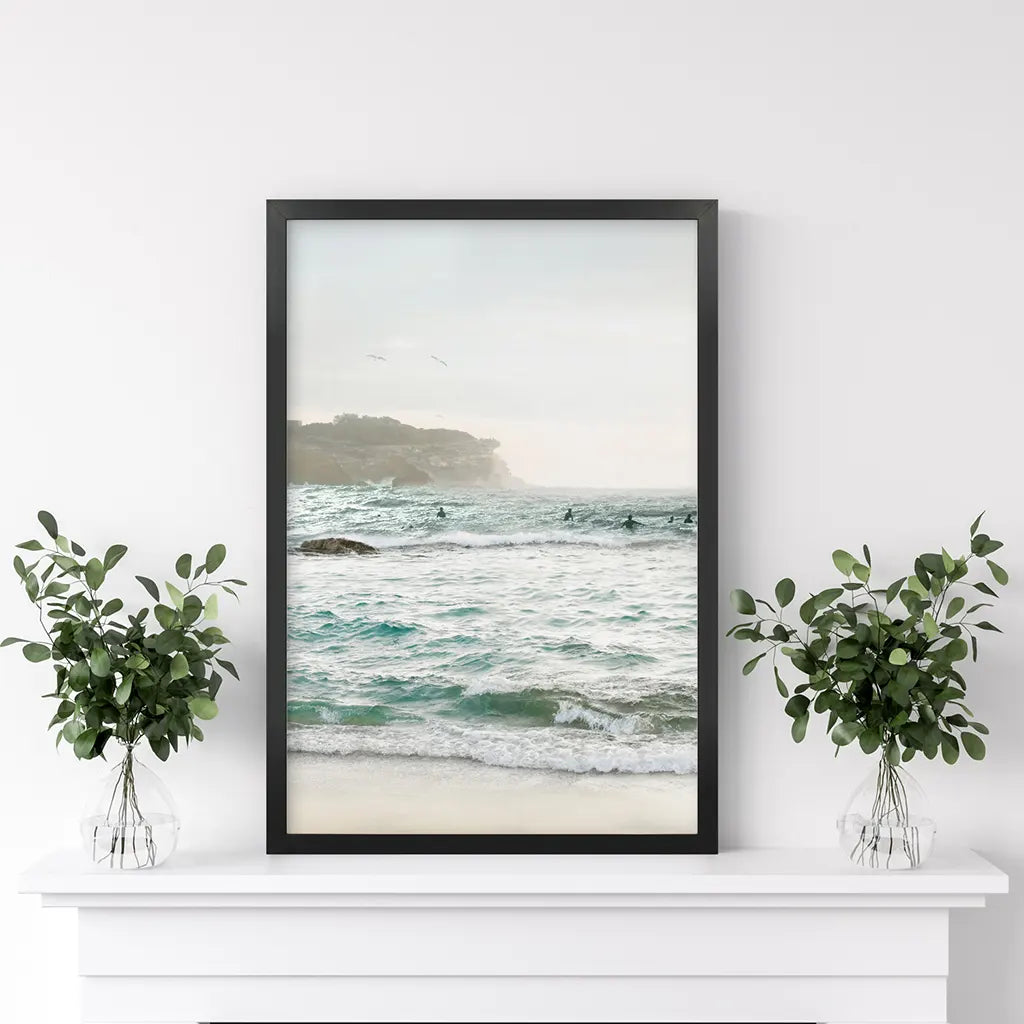 Nautical Coastline Photo. Ocean Waves and Rocks Print