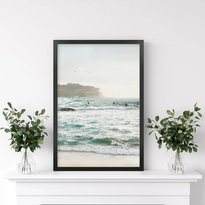 Nautical Coastline Photo. Ocean Waves and Rocks Print