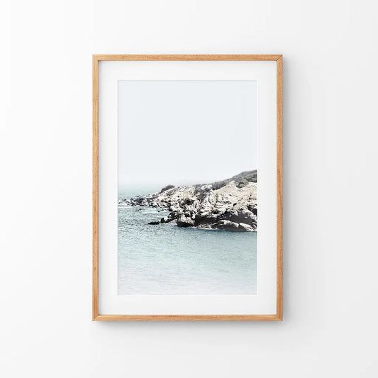 Nautical Neutral Tones Print. Ocean Waves, Rocks
