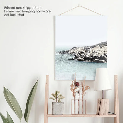 Nautical Neutral Tones Print. Ocean Waves, Rocks