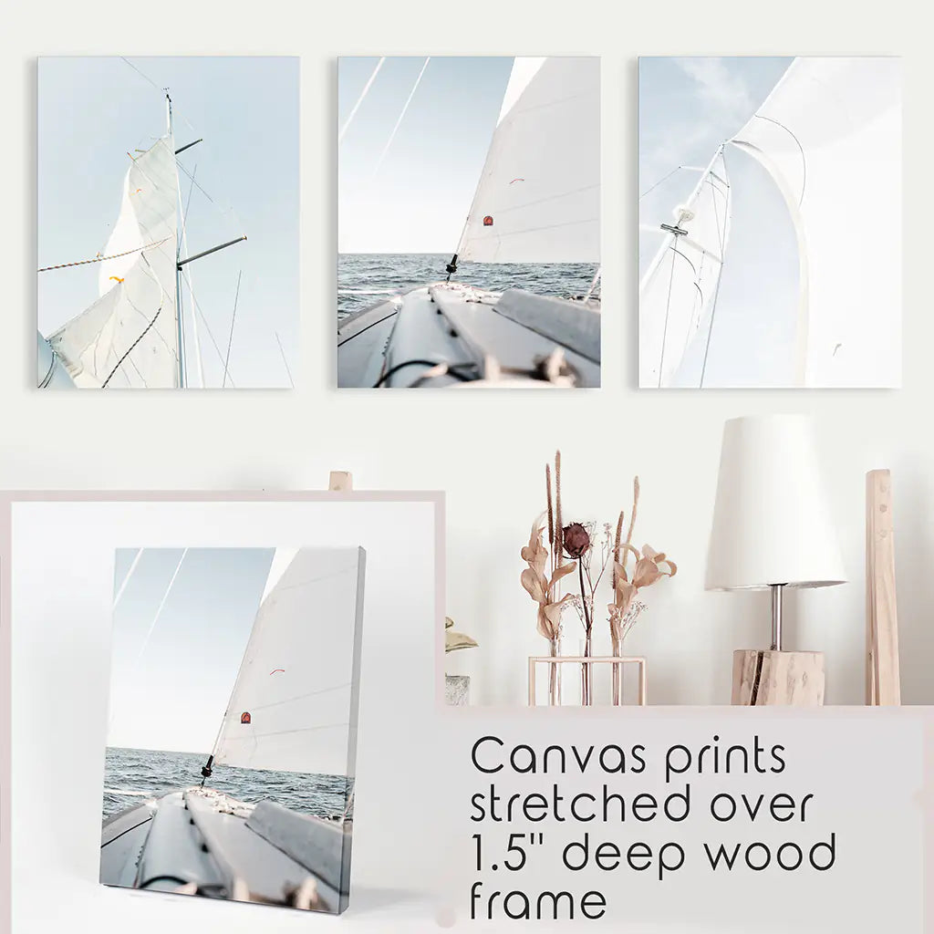Nautical 3 Piece Wall Art. Sailing at Sea on a Yacht