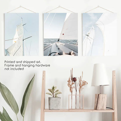 Nautical 3 Piece Wall Art. Sailing at Sea on a Yacht