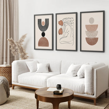 Boho Abstract Woman Wall Art Set. Neutral Tones