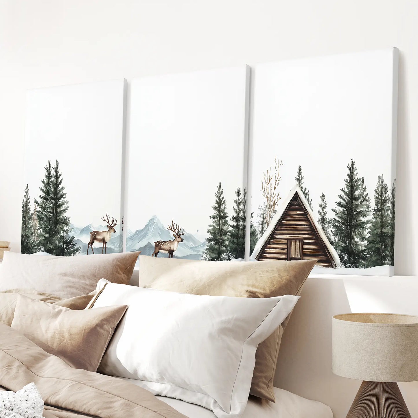 Rustic Cabin, Snowy Forest Prints. 3 Piece Winter Wall Art