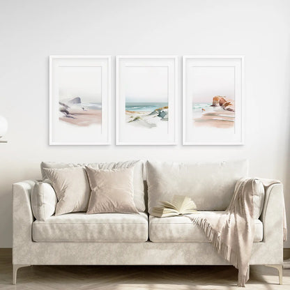 Modern Watercolor Coastal Poster Set. Beach Wall Decor