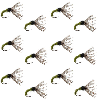 Olive Zebra Sakasa Kebari - 12 Tenkara Flies - Size 16