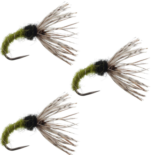 3 Pack Olive Zebra Sakasa Kebari - Tenkara Flies - Size 16