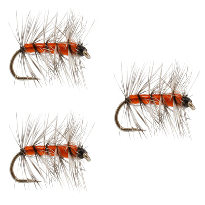 3 Pack Orange Asher Midge Trout Dry Fly - Size 14